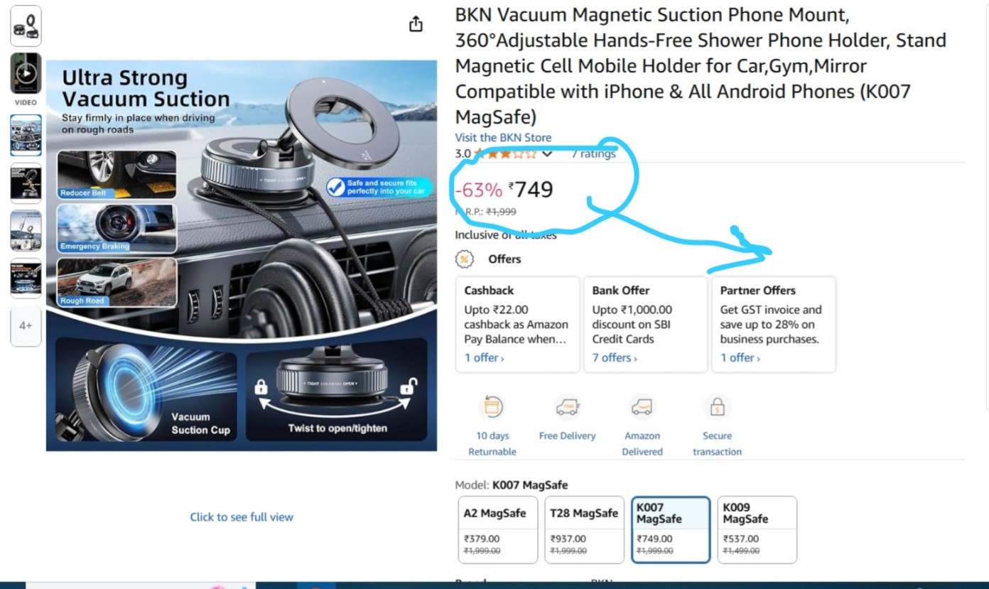 Vacuum Magnetic Suction Phone Mount, 360°Adjustable Hands-Free Shower Phone Holder, Stand Magnetic Cell Mobile Holder for Car,Gym,Mirror Compatible with iPhone & All Android Phones (K007 MagSafe) - 3