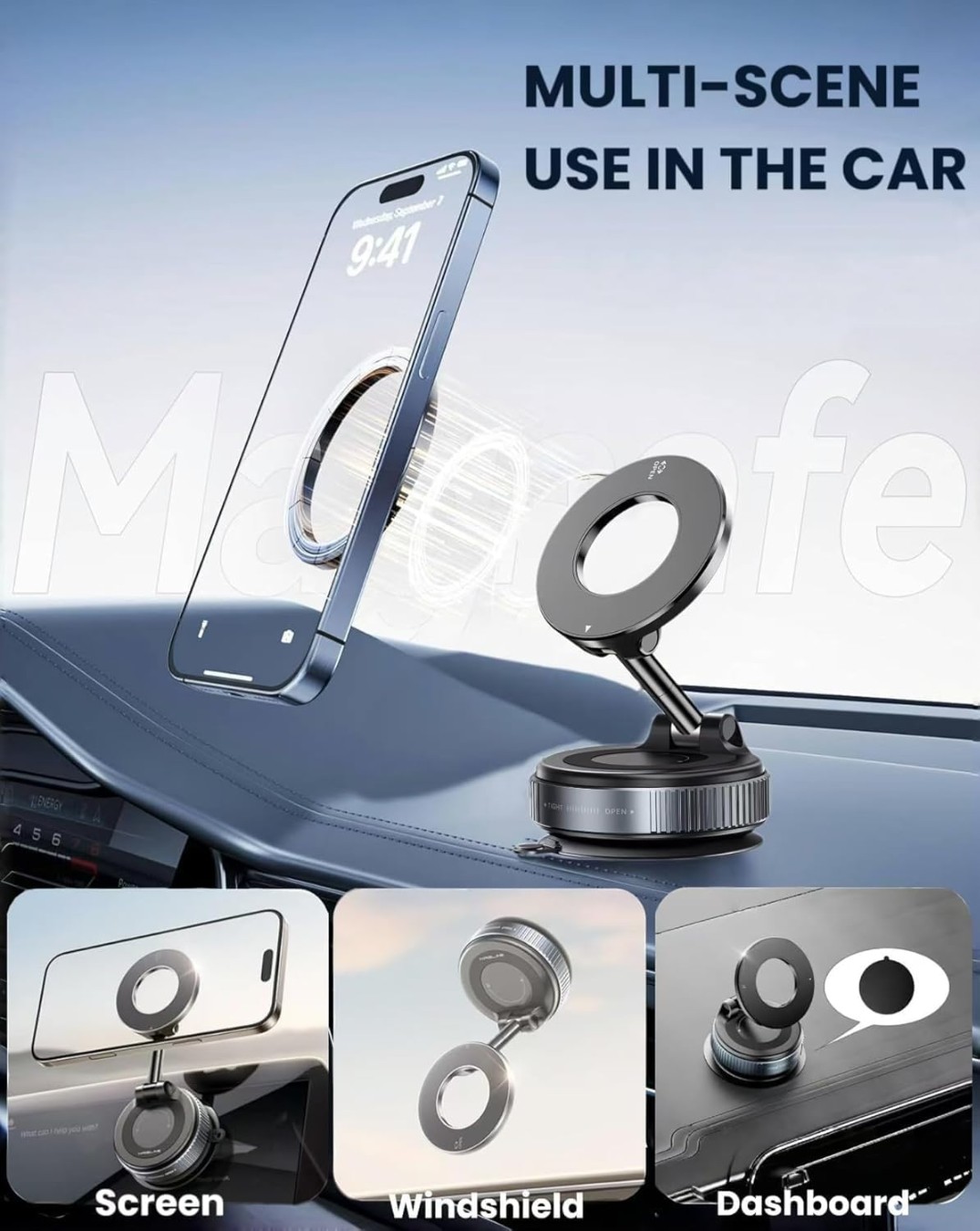 Vacuum Magnetic Suction Phone Mount, 360°Adjustable Hands-Free Shower Phone Holder, Stand Magnetic Cell Mobile Holder for Car,Gym,Mirror Compatible with iPhone & All Android Phones (K007 MagSafe) - 8